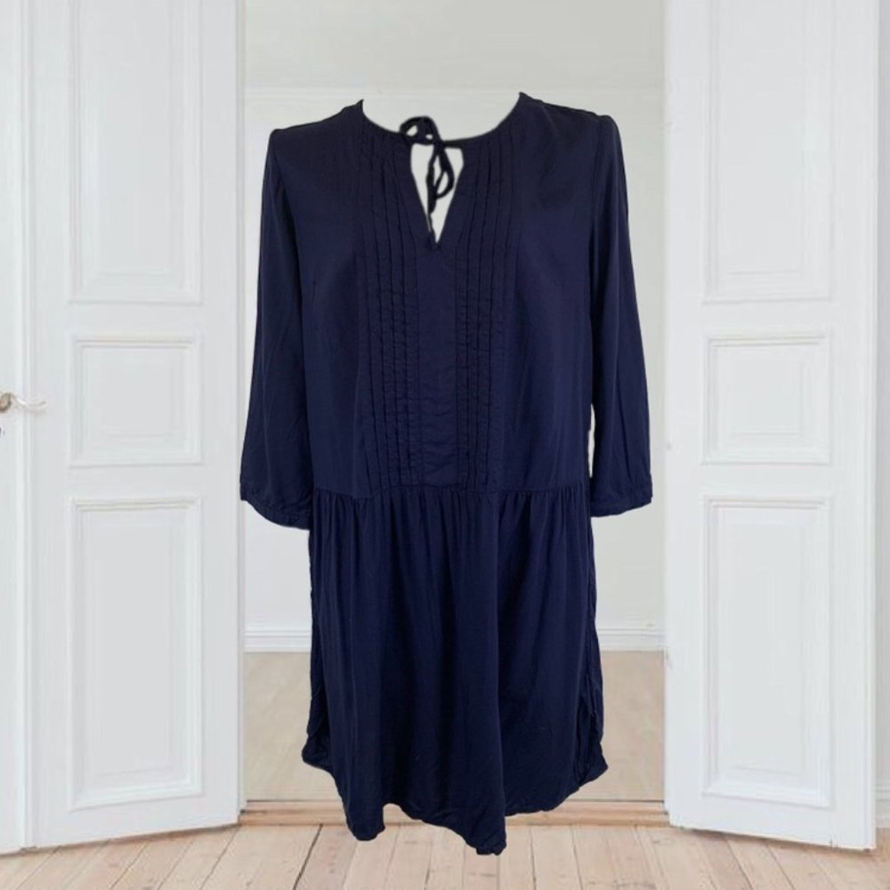 Old Navy Blue Long Sleeve Casual Midi Shirt Dress Tie Collar Women's Large
